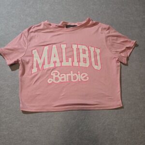 Pink Malibu Barbie Cropped Short Sleeve Top Youth Size L